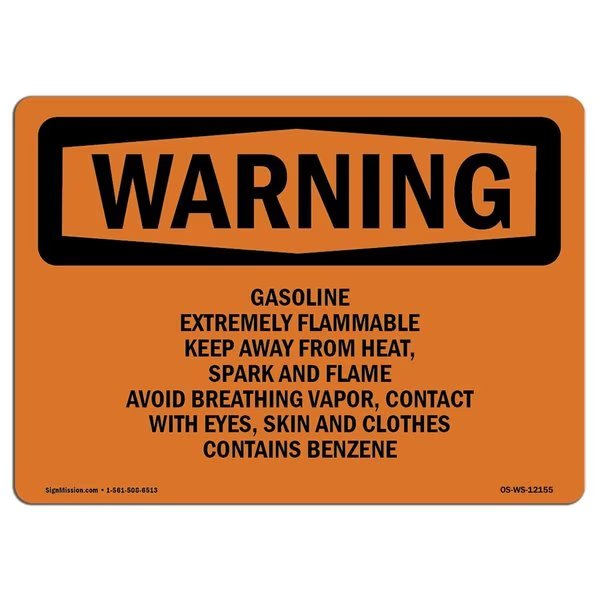 OSHA Sign Gasoline Extremely Flammable Keep Away From 14in X 10in Alum, 10